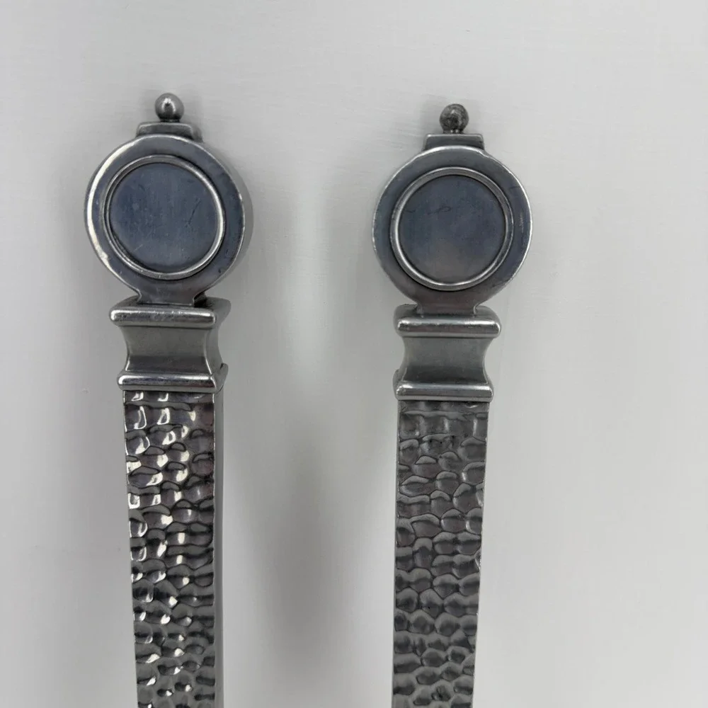 Vintage Salad Server Set Fork &‎ Spoon Silver Good Hammered Metal Artisanal